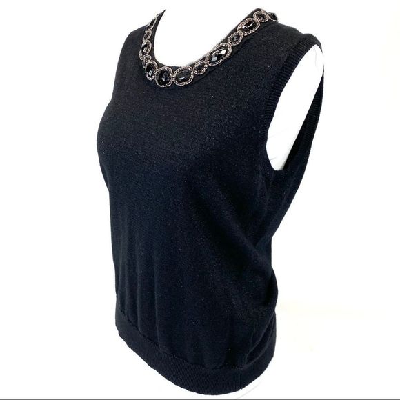 Jones NY black jeweled neck sleeveless sweater - M - Picture 3 of 12